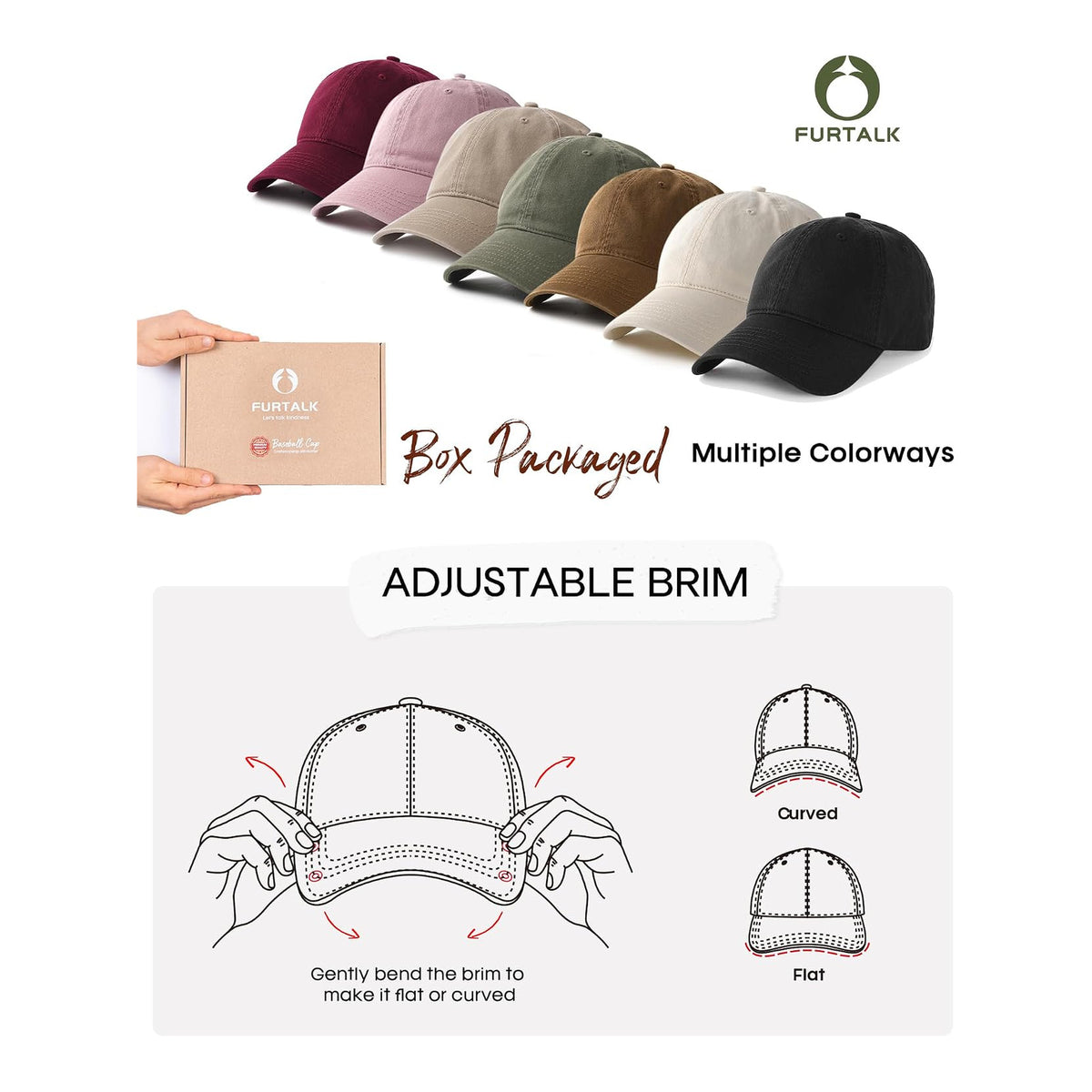 FURTALK Gorra de béisbol unisex de algodón lavado sin estructura, ajustable - foto 6