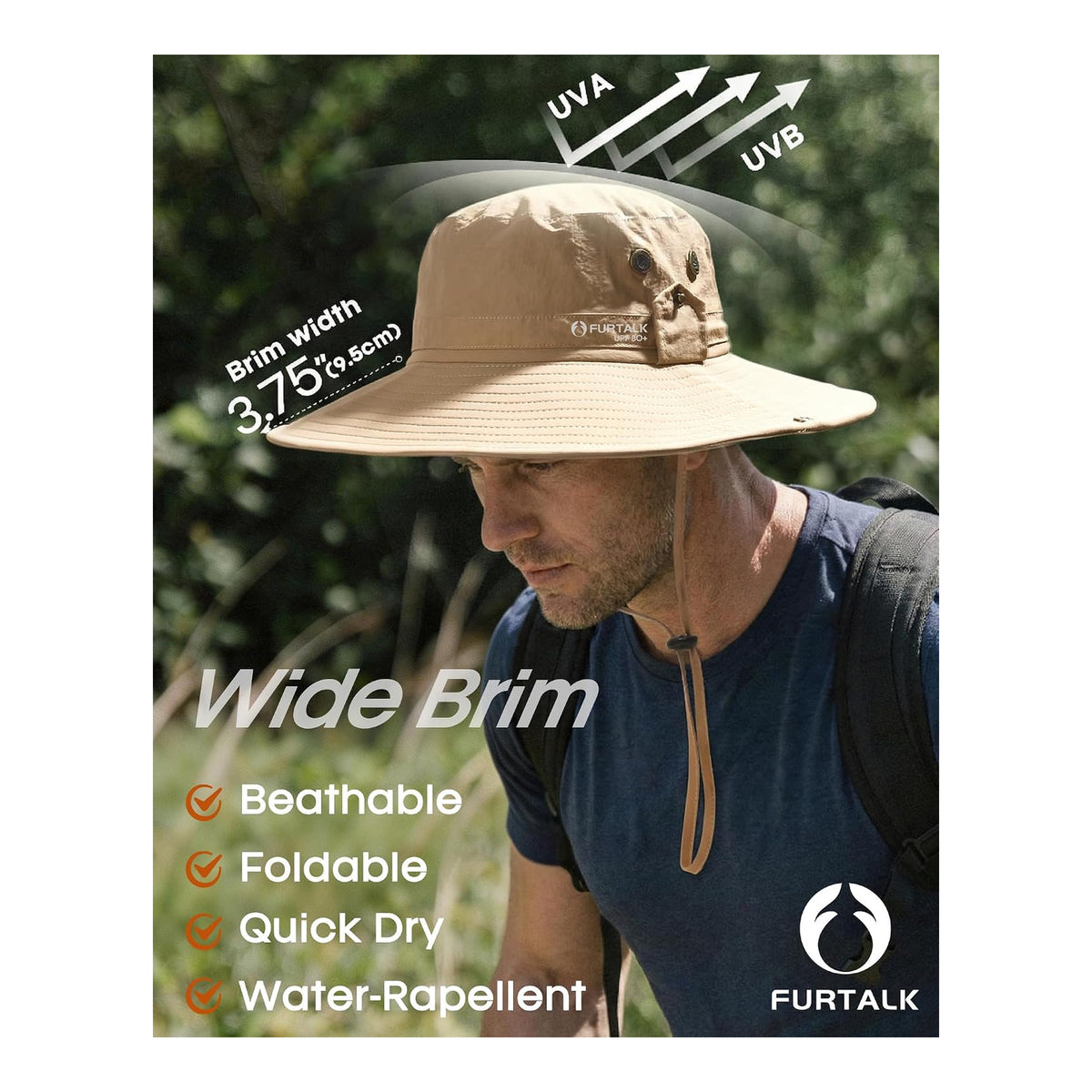 FURTALK Sombreros de sol para hombre con protección UPF 80+, plegables - foto 3
