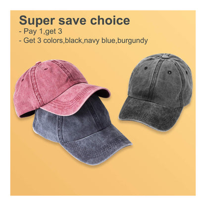 MEINICY Paquete de 3 gorras de béisbol lisas lavadas, estilo retro - foto 2